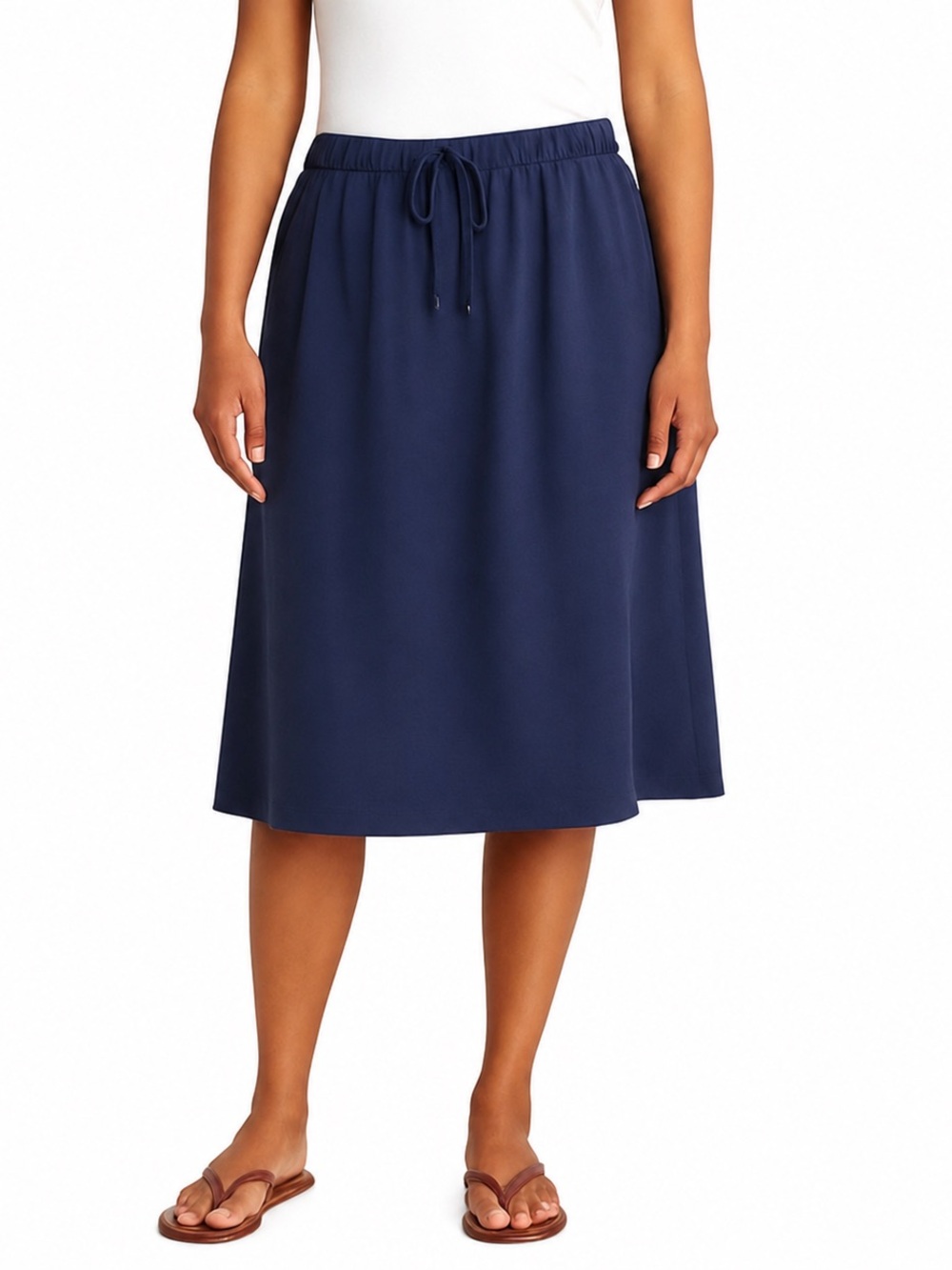 FADED GLORY Navy Drawstring Pull-On Midi Skirt Women’s Large